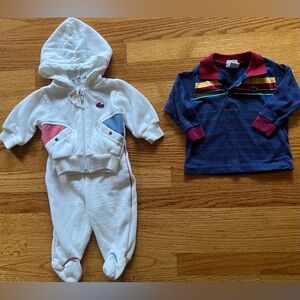 Lot of 2 VINTAGE 90s Izod Lacoste Toddler 3-6 Mth 2Pc Set & 18 Month Polo Shirt